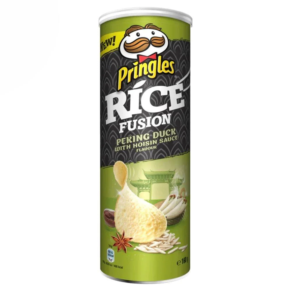 Pringles Rice Fusion Peking Duck And Hoisin, patatine al gusto di anatra alla pechinese con salsa Hoisin da 160g