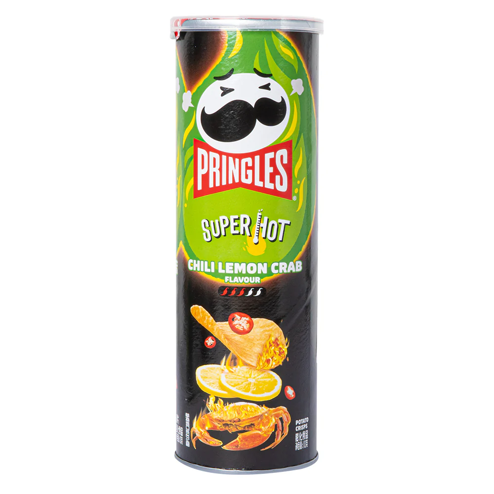 Pringles Super Hot Chili Lemon Crab, patatine piccanti al gusto di lime e granchio da 110g