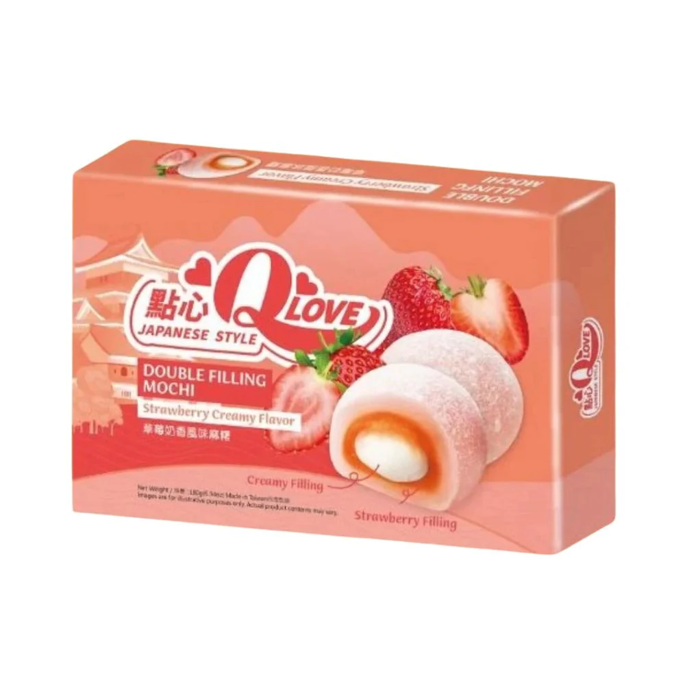 QLove Strawberry Creamy Double Filling Mochi, mochi ripieni al gusto di fragola da 180g