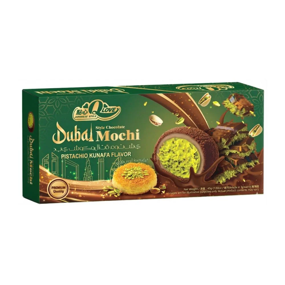 QLove Dubai Mochi, mochi al gusto di pistacchio e kunafa da 45g