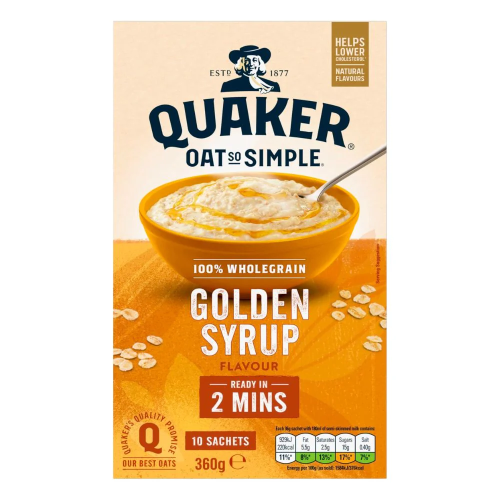 Quaker Oat so Simple Golden Syrup Flavour, fiocchi d’avena al caramello da 360g