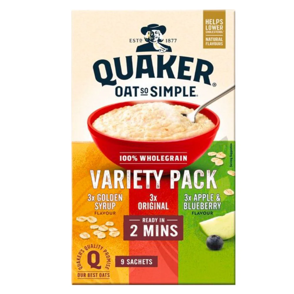 Quaker Oat so Simple Variety Pack, fiocchi d'avena classici, al caramello e alla mela e mirtilli da 297g