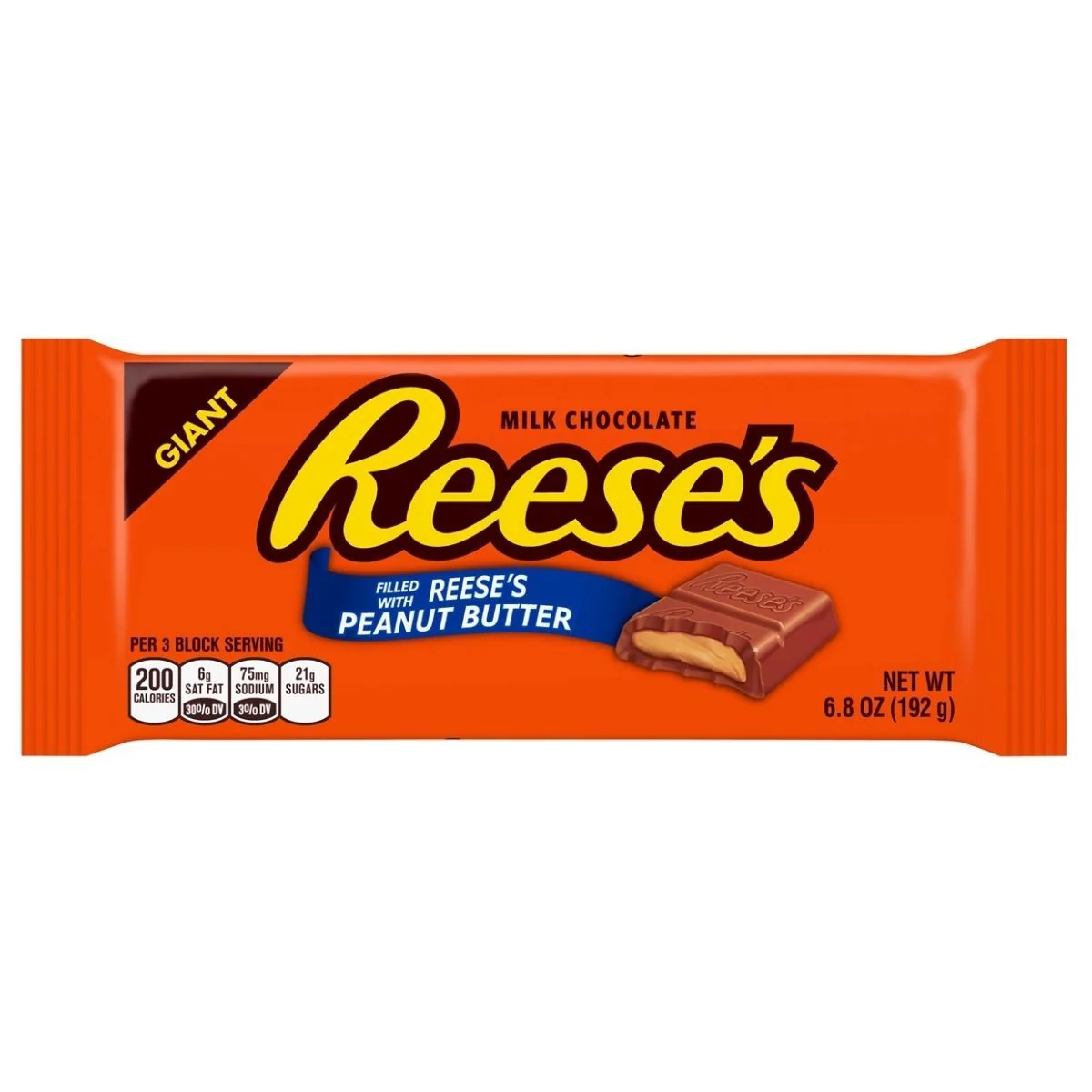 Reese's Milk Chocolate Peanut Butter Giant, barretta di cioccolato ripiena di burro d'arachidi da 192g