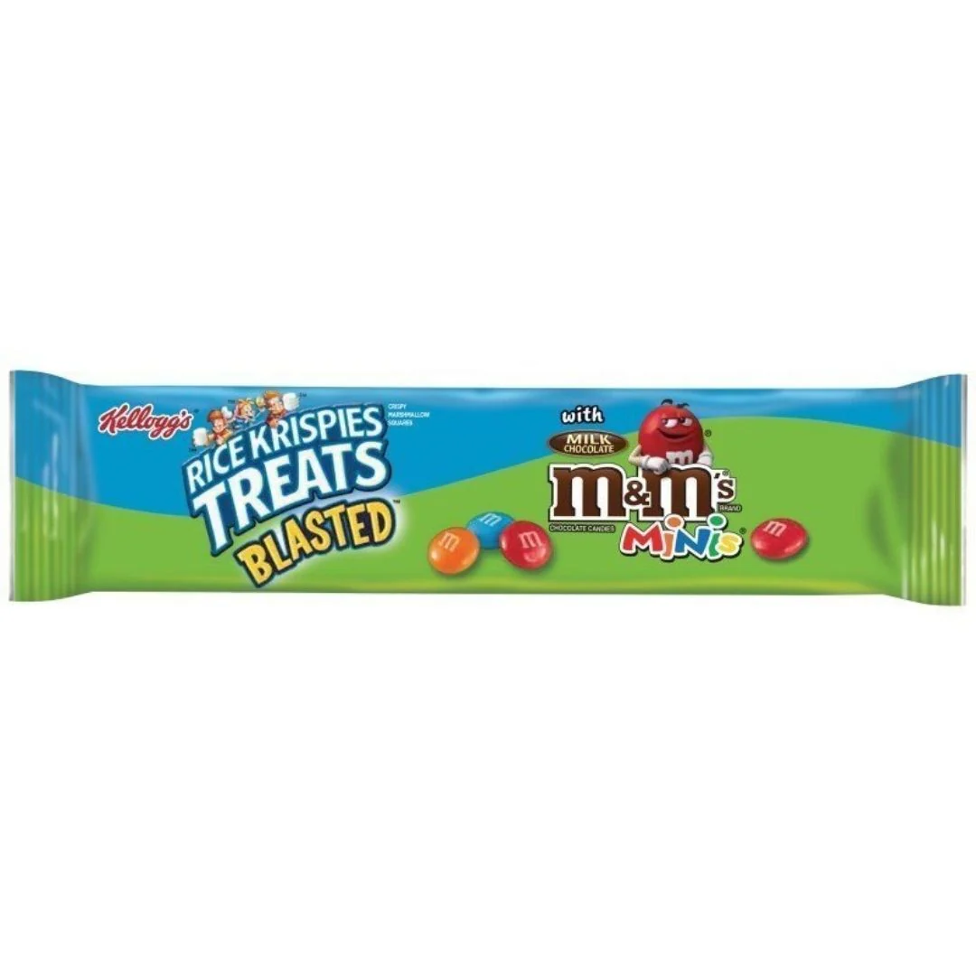 Rice Krispies Treats Blasted with M&M's, barretta di riso soffiato al cioccolato con M&M's da 60g