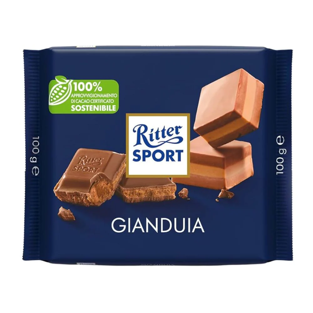 Ritter Sport Gianduia, cioccolato al latte extra con ripieno alle nocciole gianduia da 100g