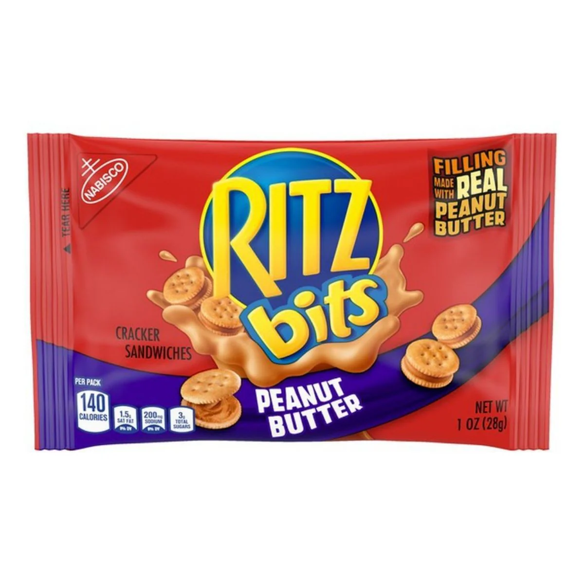 Ritz Bits Peanut Butter, cracker al formaggio e burro d'arachidi da 28g