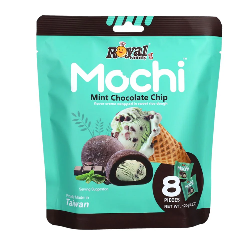 Royal Family Mochi Mint Chocolate Chip, mochi al gusto di menta con gocce di cioccolato da 120g