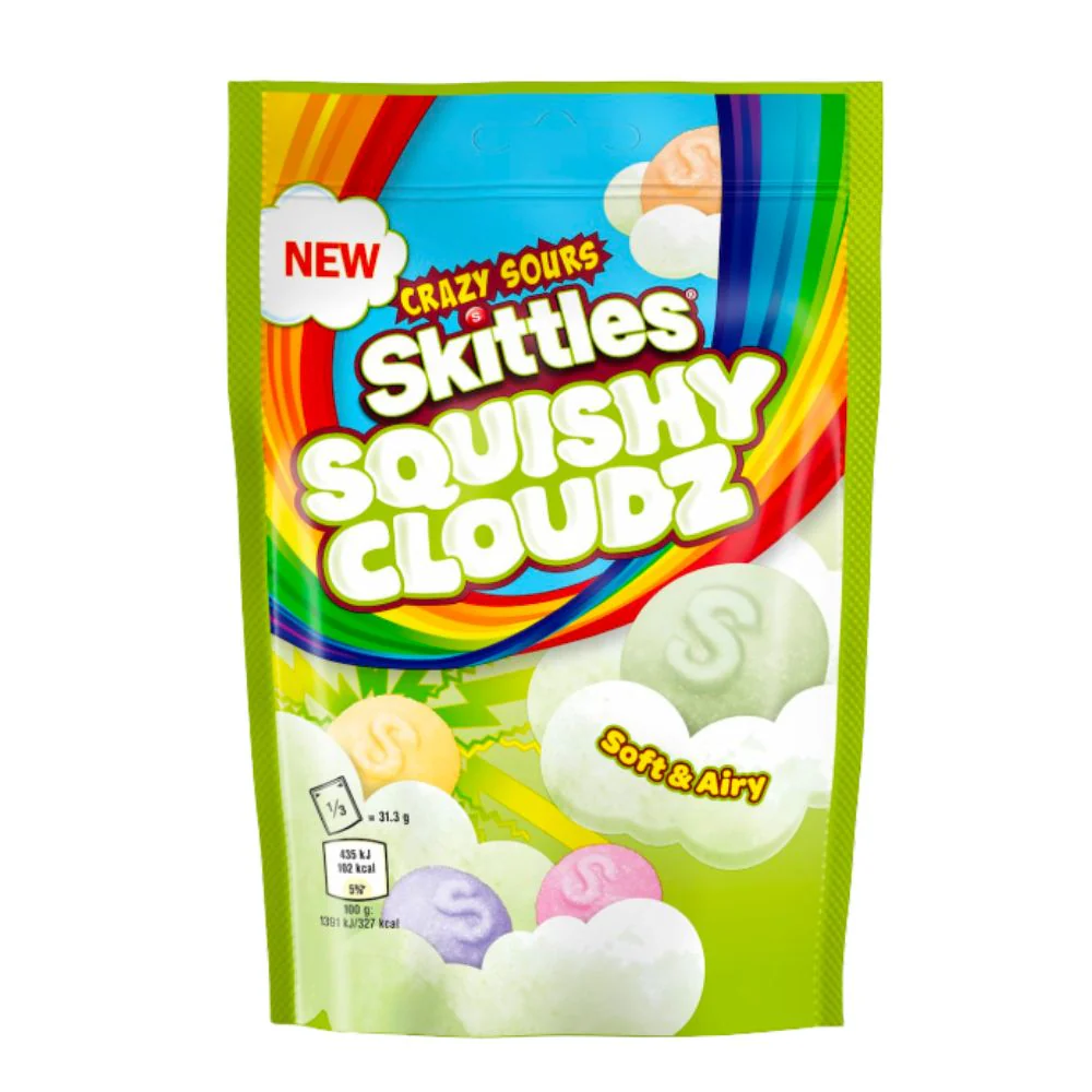 Skittles Crazy Sour Squishy Cloudz, caramelle aspre al gusto frutta da 94g