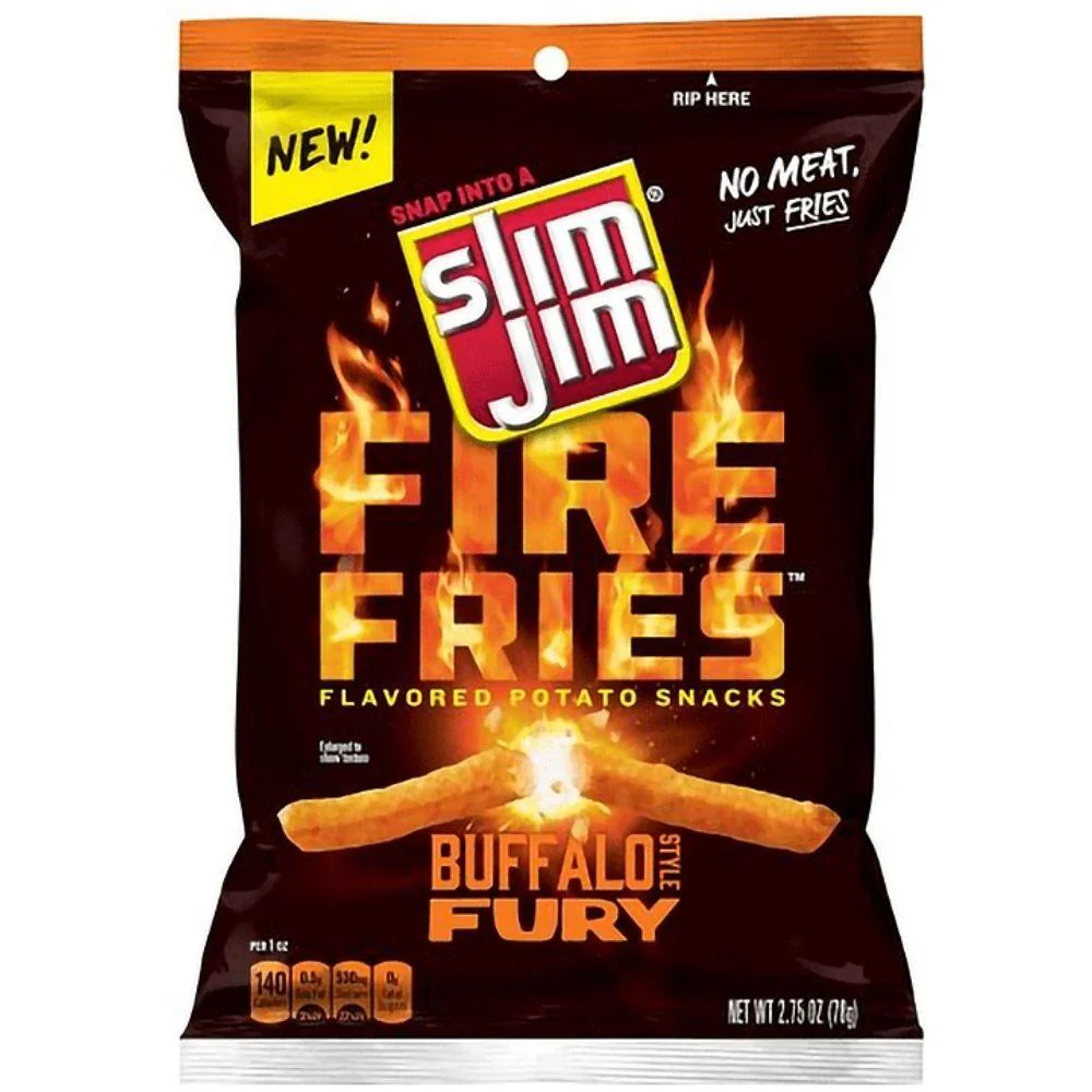 Slim Jim Fire Fries Buffalo Fury, patatine piccanti al gusto di salsa buffalo da 78g