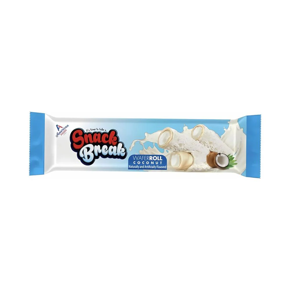 Snack Break Wafer Roll With Coconut, wafer ricoperto e ripieno di cocco da 18g