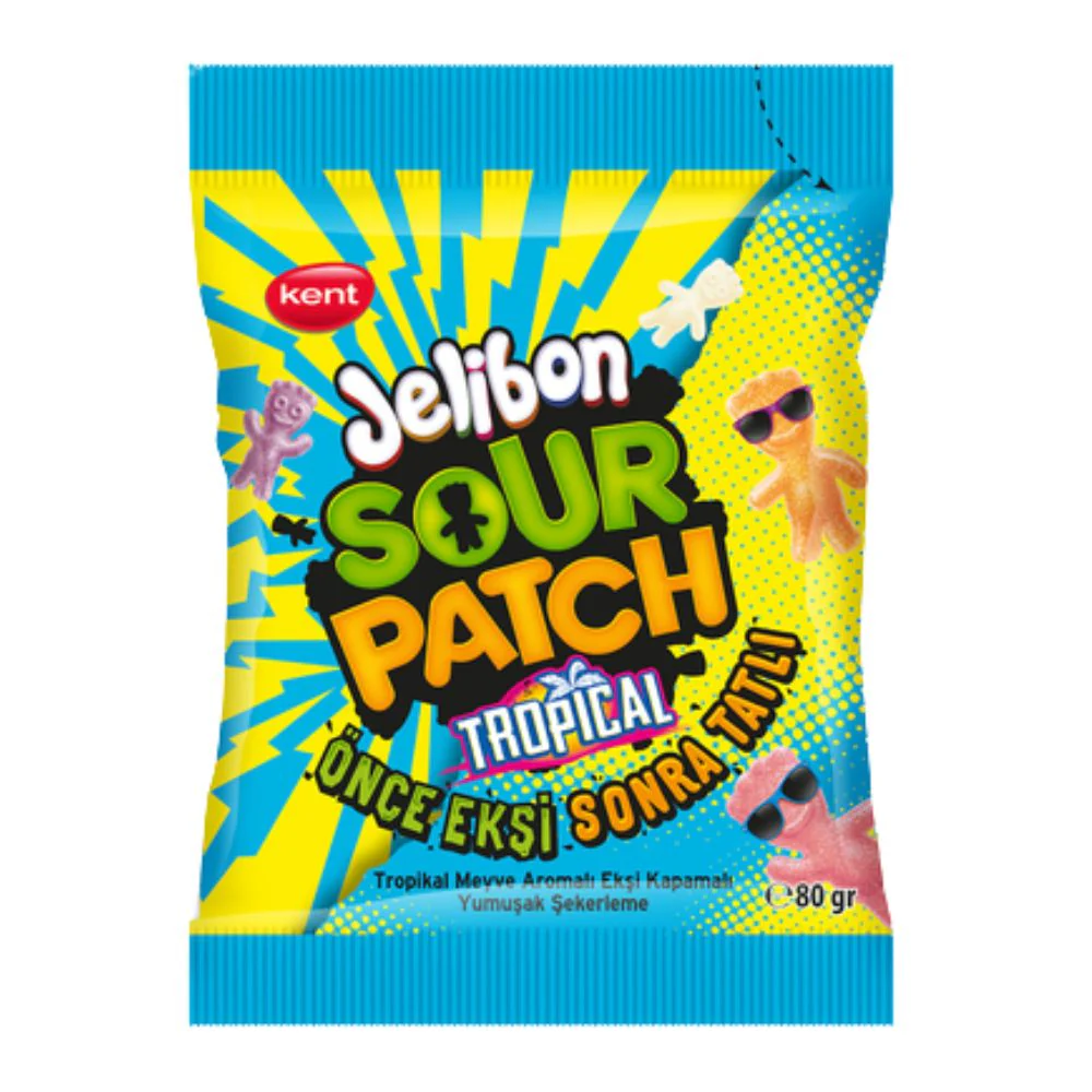 Jelibon Sour Patch Tropical, caramelle gommose gusto di frutta tropicale da 80g
