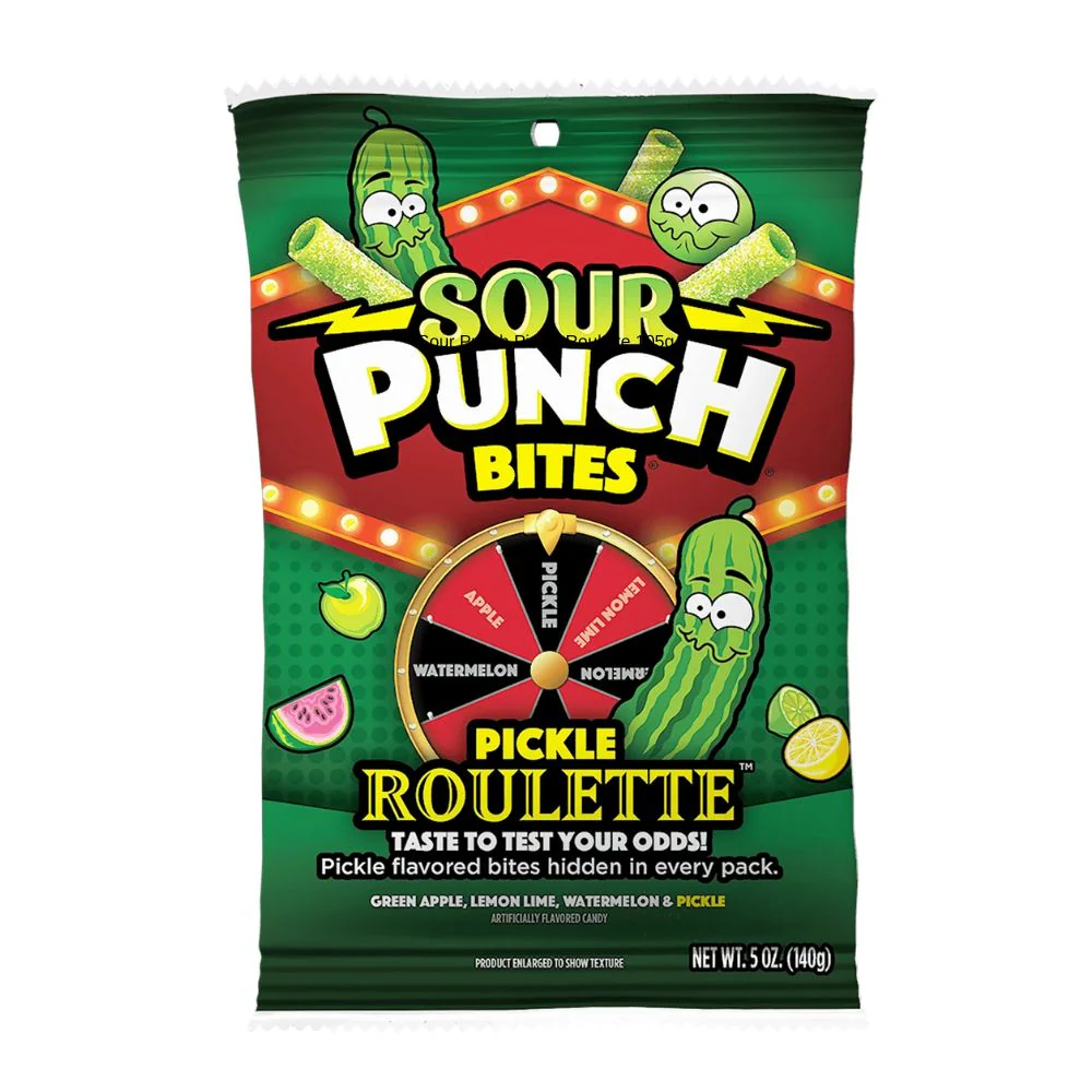 Sour Punch Bites Pickle Roulette, caramelle gommose gusti a sorpresa da 105g