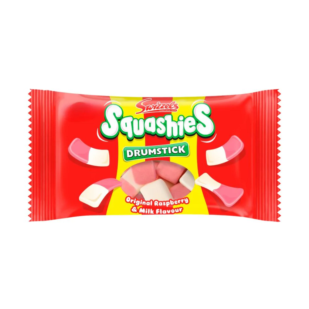 Swizzels Squashies Drumstick Original Raspberry & Milk Flavour, caramelle gommose al gusto di latte e lampone da 60g