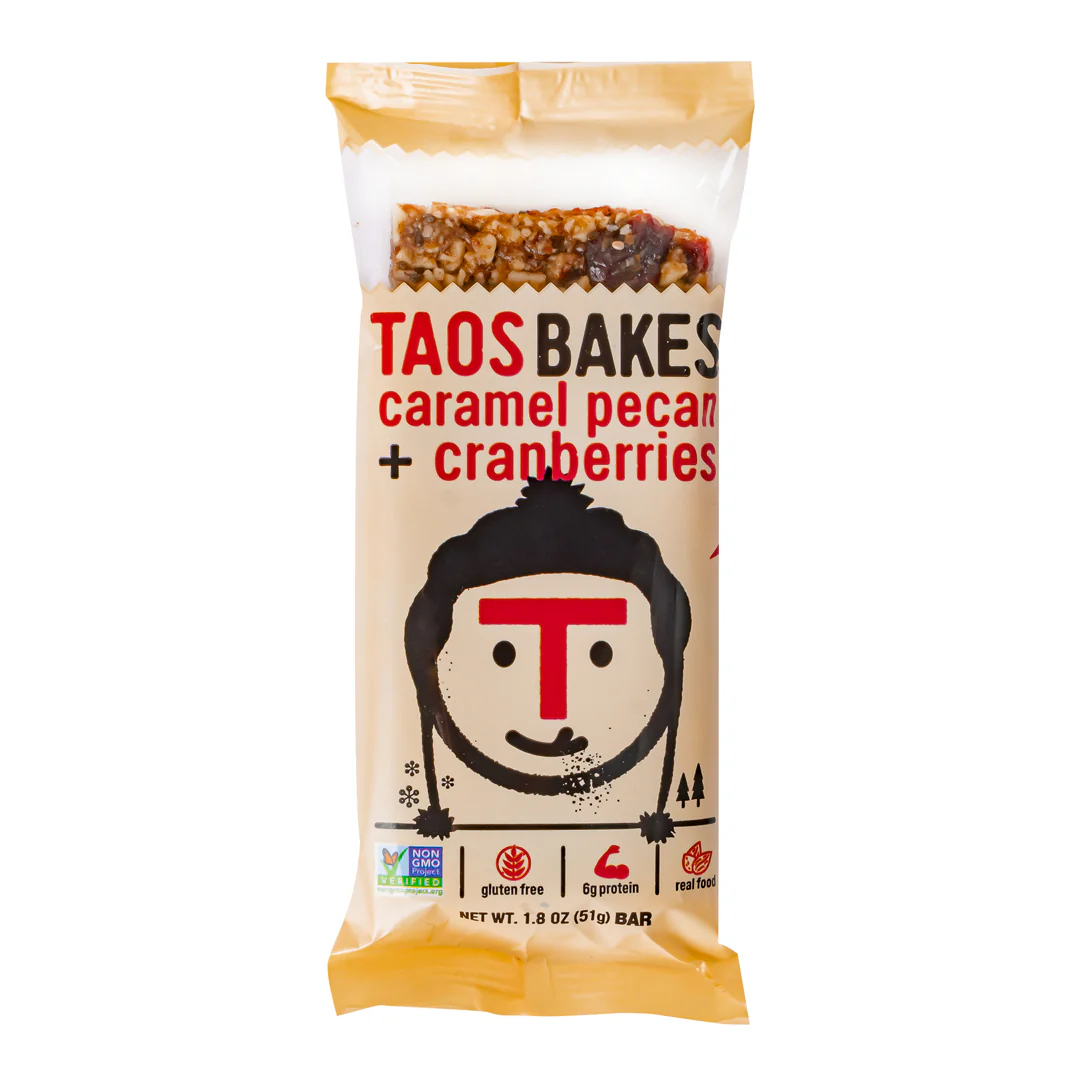 Taos Bakes Caramel Pecan Cranberries, barretta di noci pecan caramellate con mirtilli da 51g