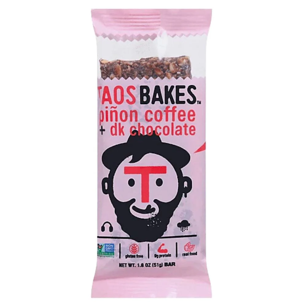 Taos Bakes Pinon Coffe Dark Chocolate, barretta di mandorle, pinoli, cioccolato fondente e caffè da 51g
