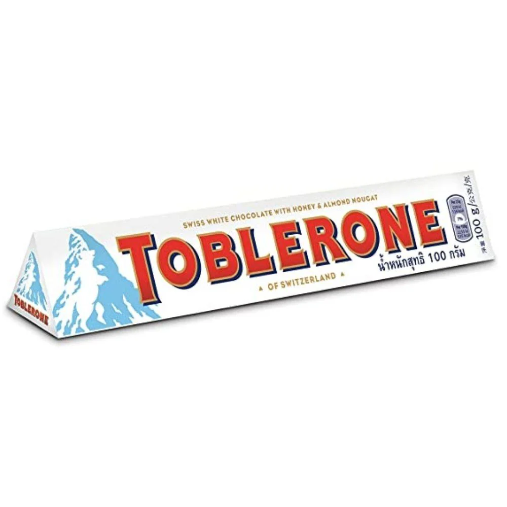 Toblerone White, torrone al cioccolato bianco con miele e mandorle da 100g