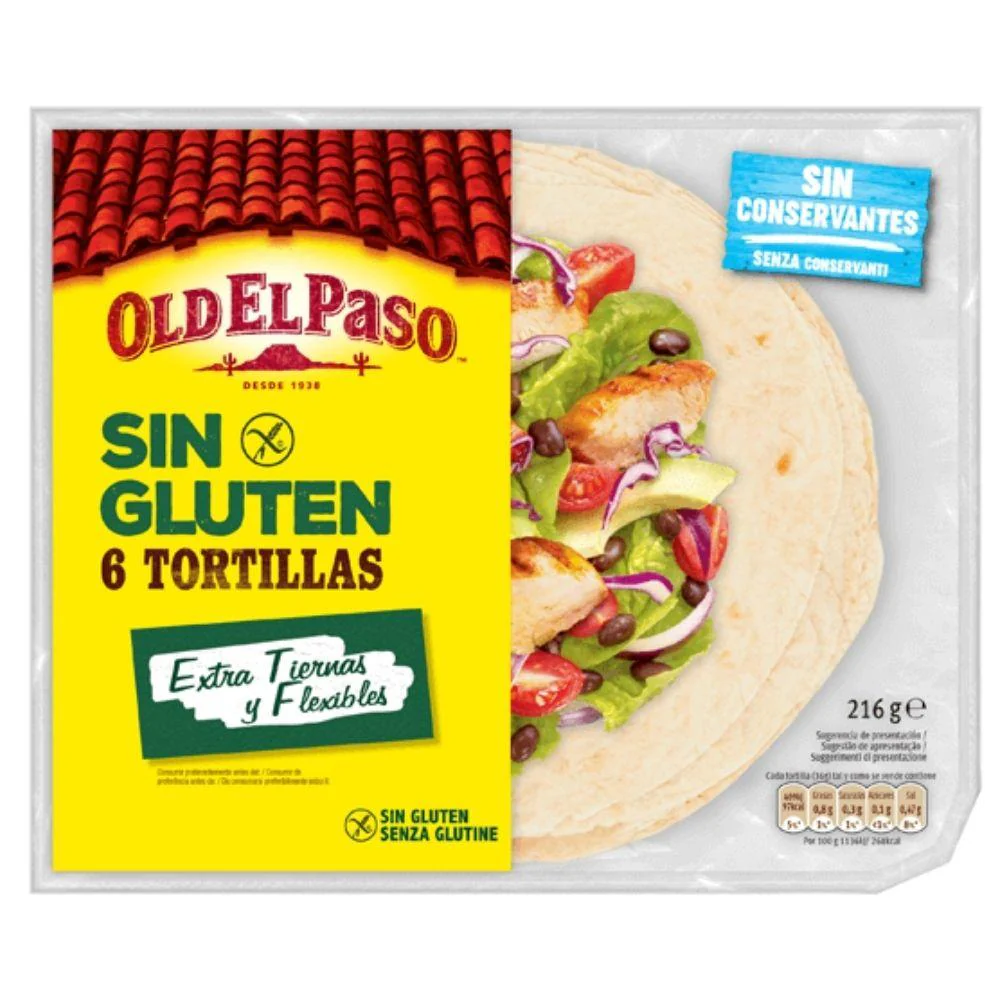 Old El Paso Tortillas Mexicanas Gluten Free, 6 tortillas senza glutine da 216g