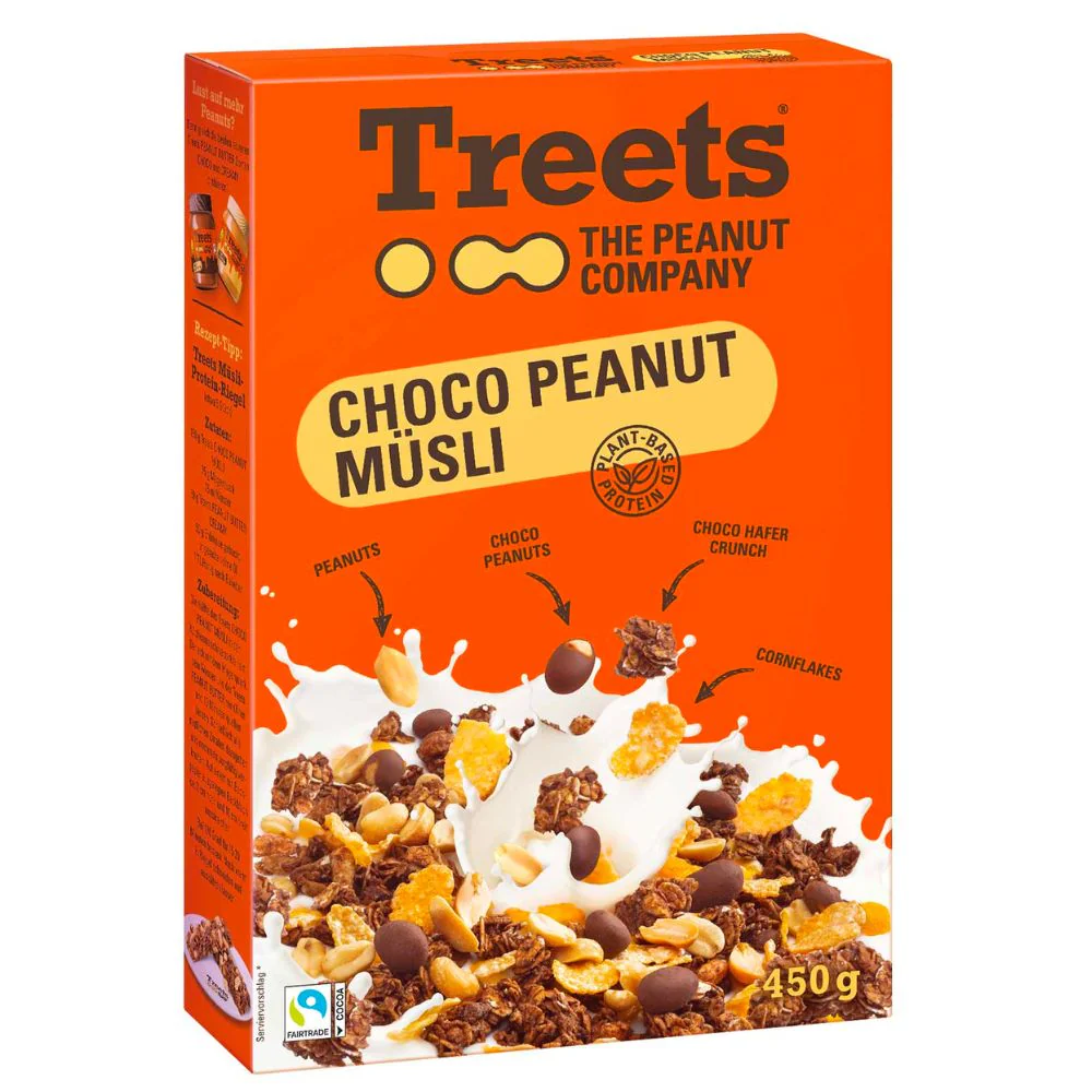 Treets The Peanut Company Choco Peanut Musli, muesli croccante con arachidi tostate in cioccolato, arachidi e fiocchi di mais da 450g