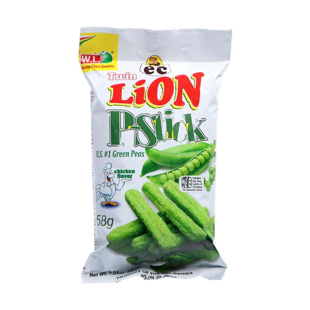 Twin Lion P-Stick Green Peas Chicken Flavor, stick di piselli al gusto di pollo da 58g