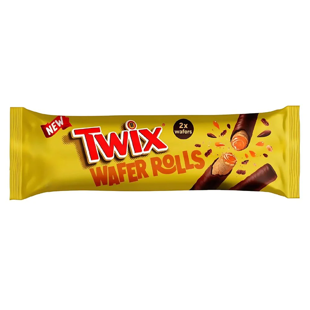 Twix Wafer Rolls, wafer arrotolato ricoperto di cioccolato e ripieno di caramello da 22,5g