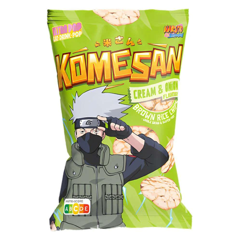Ultra Pop Komesan Kakashi Cream e Onion, chips di riso al gusto di panna e cipolla da 60g