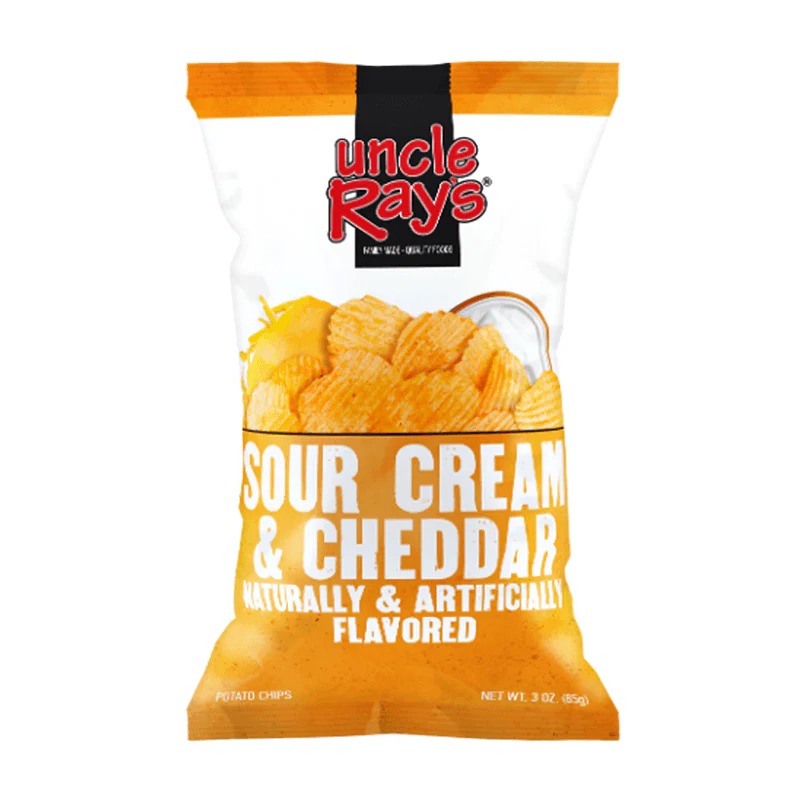 Uncle Ray's Sour Cream and Cheddar, confezione di patatine al gusto di panna acida e cheddar da 128g