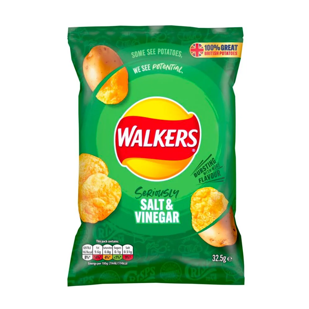 Walkers Salt&Vinegar, patatine sale e aceto da 36,5g