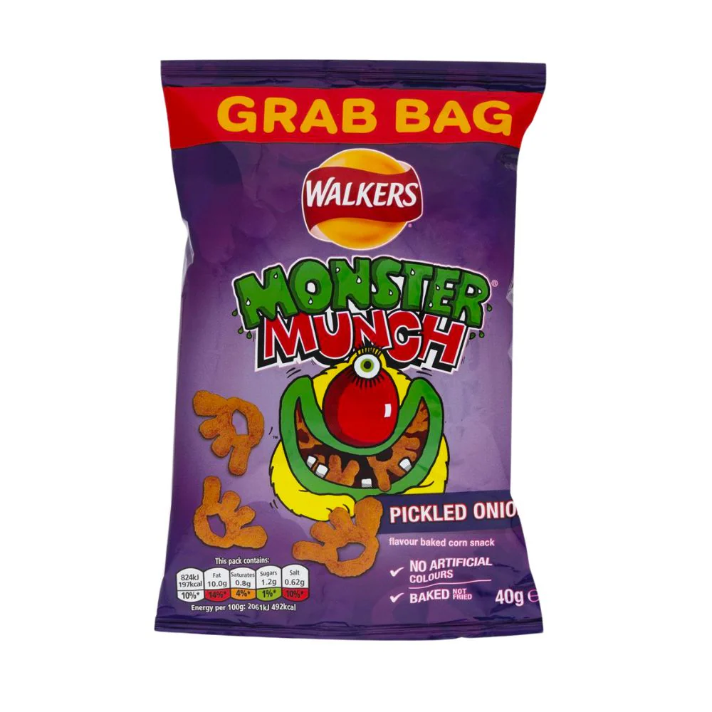 Walkers Monster Munch Pickled Onion, patatine al gusto cipolla da 40g