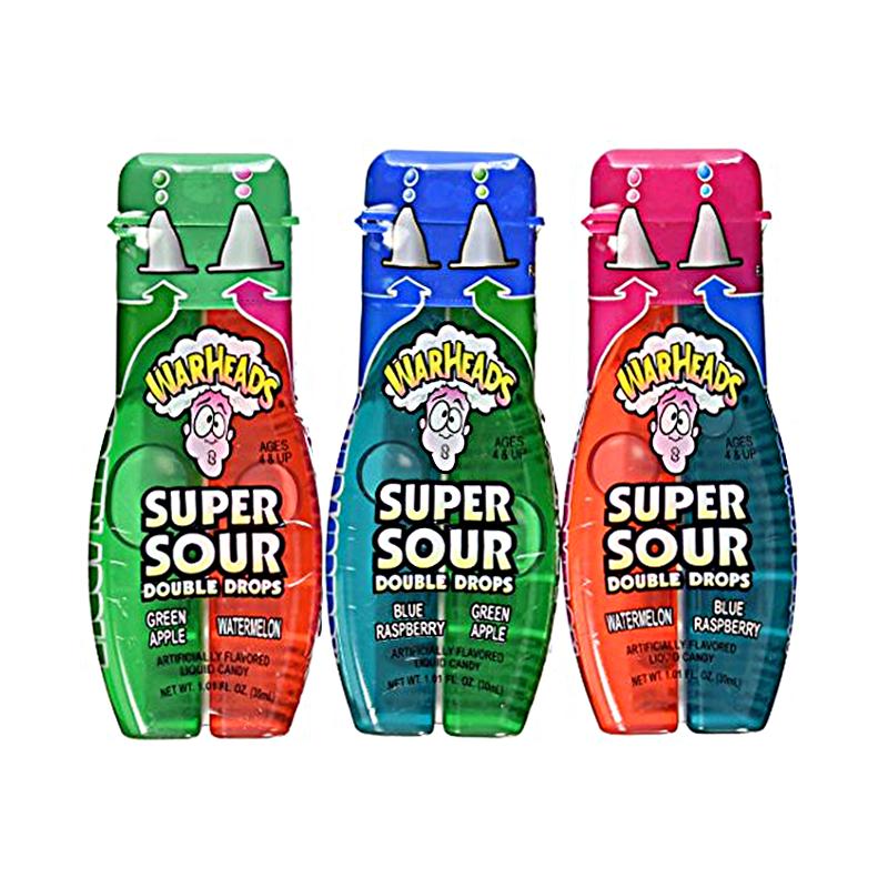 Warheads Super Sour Double Drops 1 Confezione Casuale, caramelle liquide al doppio gusto da 1 confezione