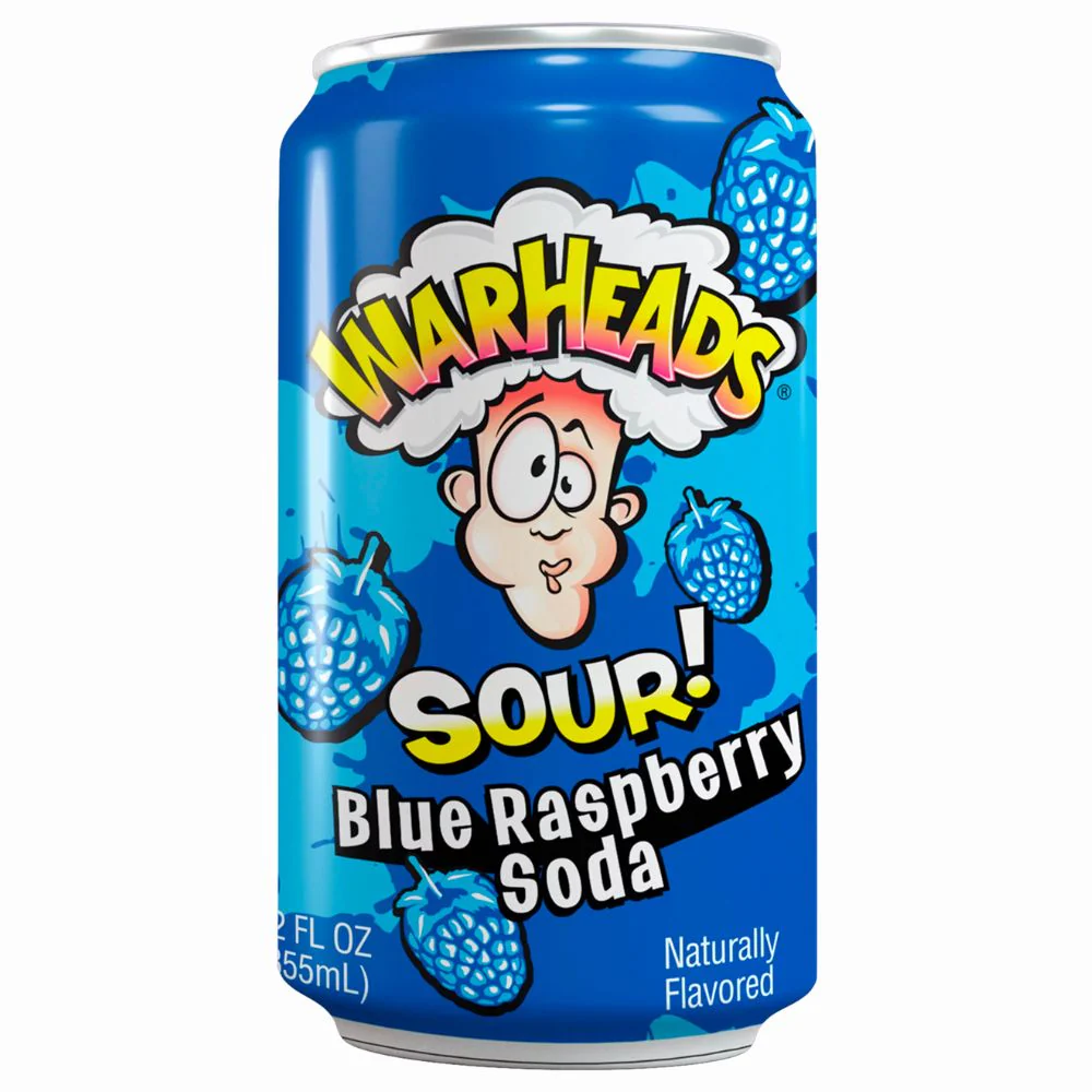 Warheads Sour Blue Raspberry Soda, bevanda ai mirtilli da 355ml