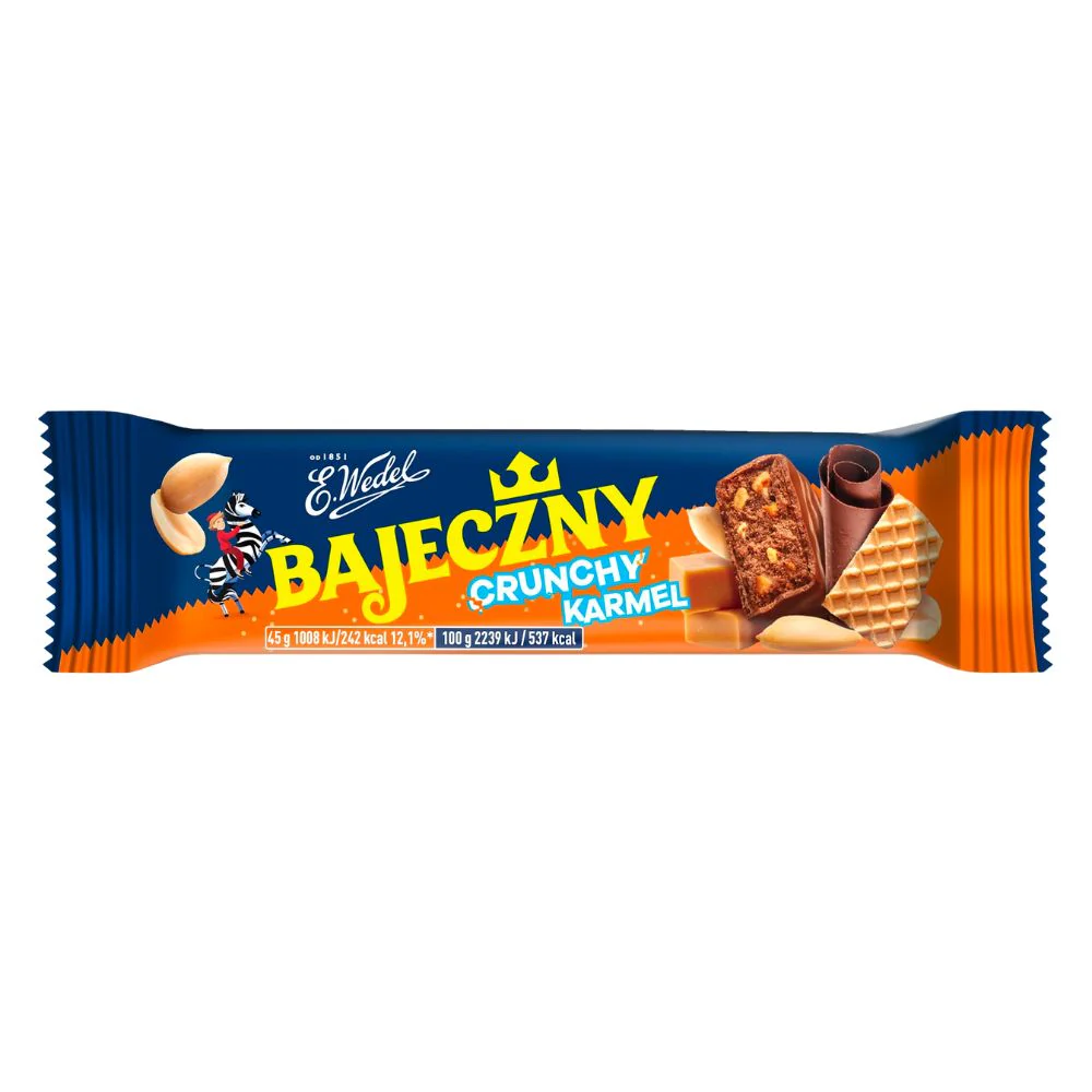 Wedel Bajeczny Crunchy Karmel, barretta al cioccolato al latte con arachidi caramellate e wafer da 45g