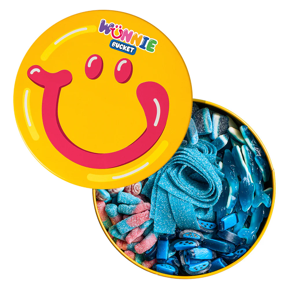 Wunnie Bucket Blue Mix, latta di caramelle gommose blu - Image 3